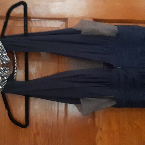 Faviana High-neck Halter Rhinestone Navy Evening Gown - Picture 5 of 14